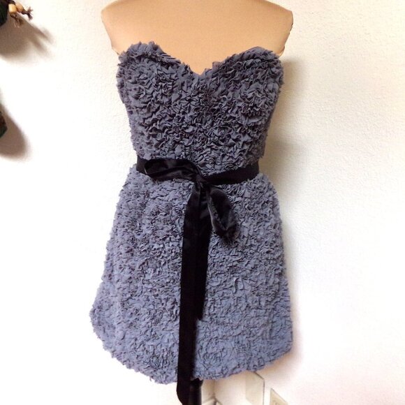 NWT Urban Outfitters Quail Grey Silk Ruffle Dress with Black Belt - Picture 1 of 6